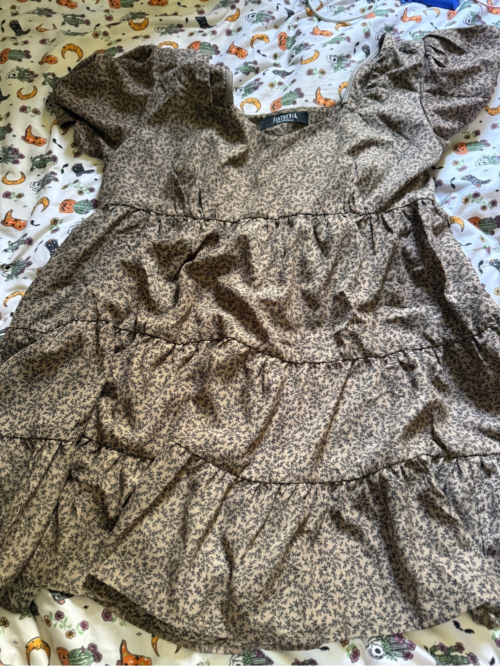 Disturbia Tan Micro Floral Tiered Mini Dress